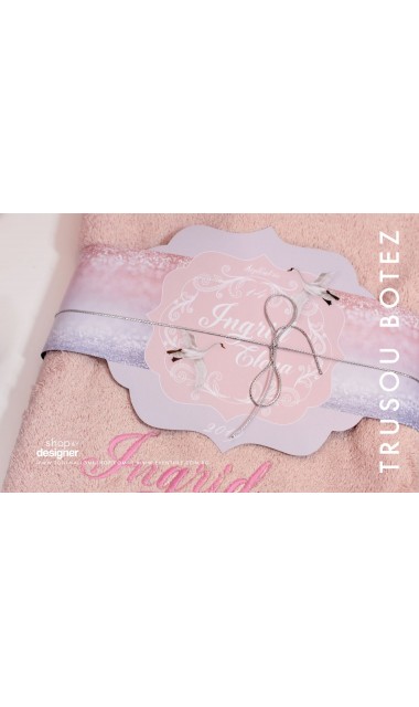 Trusou de botez pentru fetite, roz cu silver, lebada argintie  Silver Swan  25